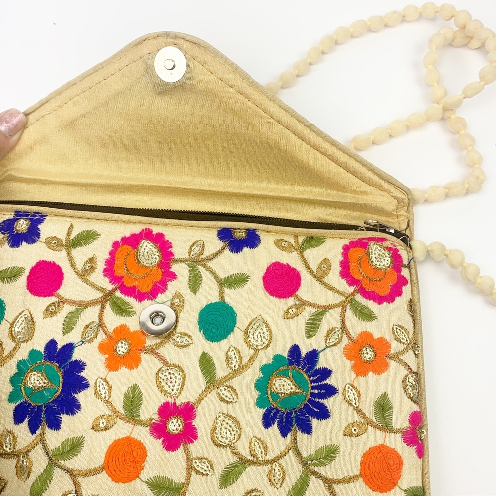 BOHO Embellished Embroidered Crossbody Clutch - Picture 5 of 7